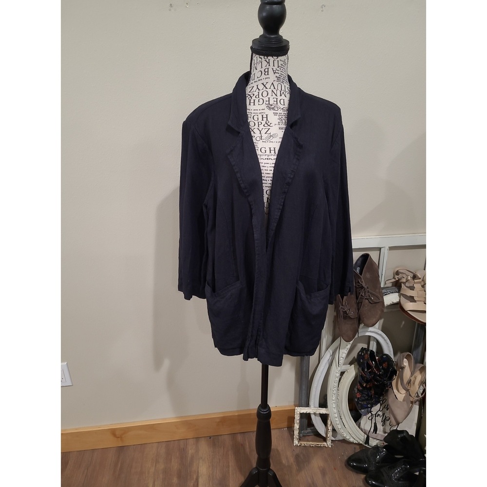AnyBody Black Linen blend Lagonlook open front unlined Blazer Women SZ LP work